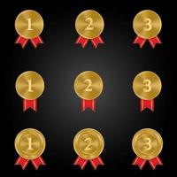 1., 2., 3. Sport vergibt drei Medaillen, Gold isoliert auf schwarzem Hintergrund
