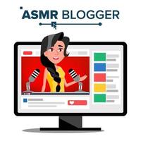 asmr bloggare kanal vektor. kvinna. snabb hjälp till sova. sömnlöshet begrepp. isolerat illustration vektor