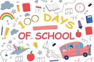 100 Tage Schulkinderdesign, 100 Tage Schulvektor, 100 Schultage, 100 Schultage Kinderdesignplakat, Design für Kinder vektor