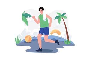 starker Mann, der an einem Strand in der Nähe des Ozeans joggt vektor