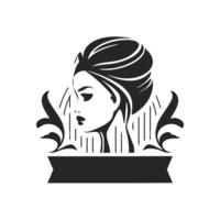 schwarz-weißes Logo, das eine stilvolle und elegante Frau darstellt. eleganter Stil mit einem raffinierten und anspruchsvollen Look. vektor