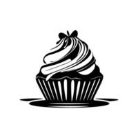 wunderschön gestaltetes schwarz-weißes Cupcake-Logo. Es ist ideal für alle Betriebe der Süßwaren- oder Süßwarenindustrie wie Bäckereien und Konditoreien. vektor