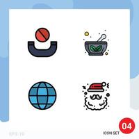 grupp av 4 fylld linje platt färger tecken och symboler för ring upp geografi skål fat jul redigerbar vektor design element