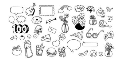 Vektorgrafik von Doodle süß für Kinder, handgezeichnetes Set zur Dekoration auf weißem Hintergrund, lustige Doodle-Hand gezeichnet, Seite zum Ausmalen. vektor