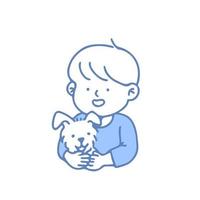 söt tecknad serie Lycklig liten pojke och hund. vektor illustration isolerat på bakgrund.