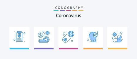 Coronavirus Blue 5 Icon Pack inklusive Gehirn. Erkrankung. weltweit. Grippe. Virus. kreatives Symboldesign vektor