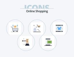 Online-Shopping-Flat-Icon-Pack 5 Icon-Design. Maus. Korb. Einkaufen. Valentinstag. Roboter vektor