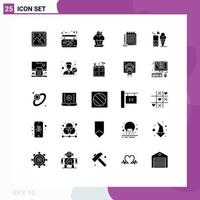25 solides Glyphenpaket der Benutzeroberfläche mit modernen Zeichen und Symbolen von Saft, neuartigem Kuchenblock, Notizblock, editierbaren Vektordesignelementen vektor