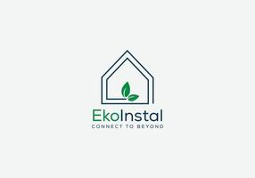 ekoinstal abstraktes Öko-Haus Gewächshaus-Emblem-Logo-Design vektor