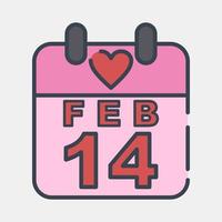 Symbol Valentinstag Kalender. valentinstagfeierelemente. Symbole im gefüllten Linienstil. gut für Drucke, Poster, Logos, Partydekorationen, Grußkarten usw. vektor