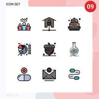 9 universell fylld linje platt färger uppsättning för webb och mobil tillämpningar paj Diagram smart Hem eid firande redigerbar vektor design element