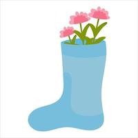 blauer Gummistiefel mit Blumen im Cartoon-Stil isoliert auf weißem Hintergrund, Nutztier, ländliches Lifestyle-Konzept vektor