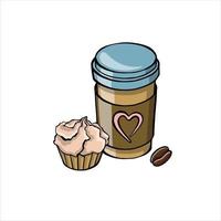 Tasse Kaffee zum Mitnehmen und Cupcake-Illustration vektor