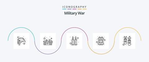 Military War Line 5 Icon Pack inklusive Nuklear. Kugeln. Zeitbombe. Verbrechen vektor