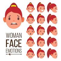kvinna känslor vektor. stilig ansikte kvinna. söt, glädje, skratt, sorg. flicka avatar psykologisk porträtt. isolerat platt tecknad serie illustration vektor