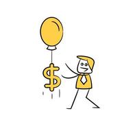 Geschäftsmann und Dollar-Ballon-Strichmännchen-Illustration vektor