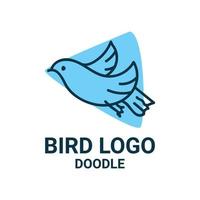 klotter stil söt fågel flygande i triangel blå himmel vektor logotyp design