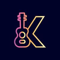 gitarre musik logo design marke buchstabe k vektor