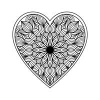 Herz-Mandala-Malseite für Erwachsene, Herz mit floraler Mandala-Musterkunst, herzförmiges Mandala-Blumenmuster zum Ausmalen, handgezeichnetes Herz-Blumen-Mandala-Gekritzel für Malbuch vektor
