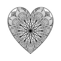 hjärta med blommig mandala mönster, hjärta formad mandala blommig mönster för färg bok, hand dragen hjärta blommig mandala klotter, hjärta mandala färg sida för vuxen vektor