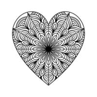 Herz mit floralem Mandala-Muster, herzförmiges Mandala-Blumenmuster für Malbuch, handgezeichnetes Herz-Blumen-Mandala-Doodle, Herz-Mandala-Malseite für Erwachsene vektor