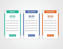 modern webb prissättning tabell, prissättning jämförelse Diagram prenumeration planen alternativ layout design mall vektor