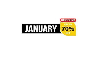 70 Prozent Januar-Rabattangebot, Ausverkauf, Werbebanner-Layout mit Aufkleberstil. vektor