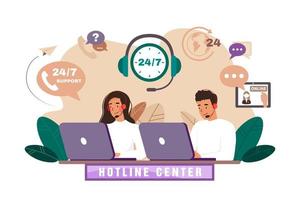 callcenter-agent mit headset, der an der support-hotline arbeitet vektor