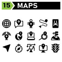 Kartor och navigering ikon inkludera klot, värld, Karta, navigering, chatt, kommunikation, meddelande, stift, användare, väg, plats, destination, telefon, plats, signal, navigering, bärbar dator, Sök, hitta vektor