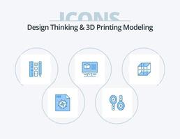 Design Thinking und D Printing Modeling Blue Icon Pack 5 Icon Design. Rechnen. Kasten. Bleistift . überwachen. Kasten vektor