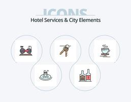hotell tjänster och stad element linje fylld ikon packa 5 ikon design. plats. glas. webbläsare. mat. hotell vektor