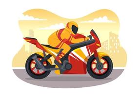 motorcykel tävlings mästerskap på de tävlingsbana illustration med racer ridning motor för landning sida i platt tecknad serie hand dragen mallar vektor