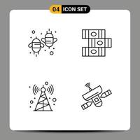 4 thematische Vektor-Fülllinien-Flachfarben und editierbare Symbole der Landwirtschaft, Radioökologie, Bildung, Satellit, editierbare Vektordesign-Elemente vektor