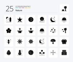 natur 25 fast glyf ikon packa Inklusive natt. natur. jorden. lotus. blomning vektor