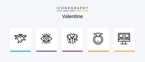valentine linje 5 ikon packa Inklusive kärlek. bröllop. flyga. hjärta. dator. kreativ ikoner design vektor