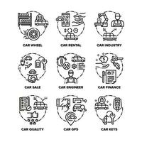 gesetzte ikonen des autofahrzeugs vector schwarze illustrationen