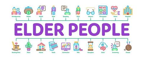 Rentner für ältere Menschen minimaler Infografik-Banner-Vektor vektor