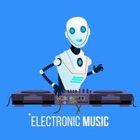 robot dj führt die party an, die elektronische musik im nachtclubvektor spielt. isolierte Abbildung vektor