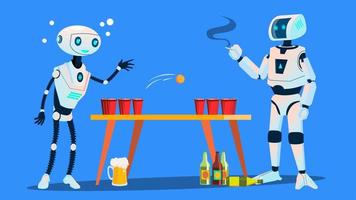 zwei Roboter, die Bierpong auf Partyvektor spielen. isolierte Abbildung vektor