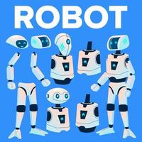 Roboter-Vektor. Animationserstellungsset. moderner Roboterhelfer. Kopf, Gesicht, Gestik. Animierte künstliche Intelligenz. für Banner, Flyer, Webdesign. humanoider Charakter. isolierte Abbildung vektor