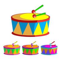 Trommelvektor. Kinderspielzeug. Rhythmus-Symbol. Musikinstrument. isolierte flache karikaturillustration vektor