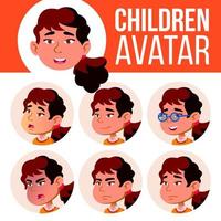 asiatische mädchen avatar set kind vektor. Kindergarten. Emotionen begegnen. glückliche kindheit, positiv. Schönheit, Lebensstil, freundlich. Karte, Anzeige. Cartoon-Kopf-Illustration vektor