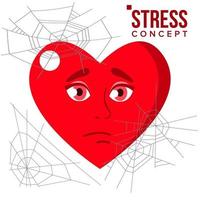 Herz bedeckt mit Spinnweben, Stresskonzeptvektor. isolierte karikaturillustration vektor