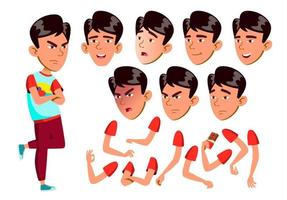 asiatischer asiatischer Junge Vektor. Teenager. Gesicht. Kinder. Gesicht Emotionen, verschiedene Gesten. Animationserstellungsset. isolierte flache zeichentrickfigur illustration vektor