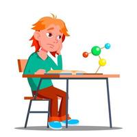 kleiner Junge im Chemieunterricht, Physikvektor. langweilig. isolierte Abbildung vektor