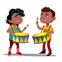 zwei kleine afroamerikanische Jungen, die die Trommeln schlagen und tanzen Vektor. isolierte Abbildung vektor