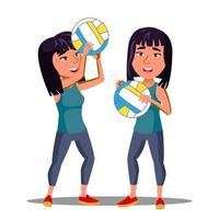 asiatisches Mädchen in der Sportform, die Volleyballvektor spielt. isolierte Abbildung vektor