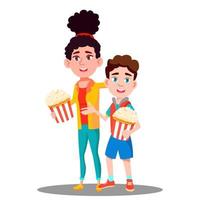 Junge und Mädchen mit Popcorn im Handvektor. isolierte Abbildung vektor
