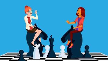 företag konkurrens vektor. två företag kvinna ridning schack hästar svart och vit till träffa varje Övrig. illustration vektor