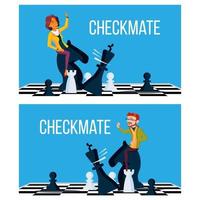schackmatt begrepp vektor. företag man och kvinna göra schackmatt på styrelse. seger utmaning. illustration vektor